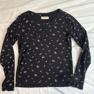 Lucky Brand Dark Navy Floral Henley Top